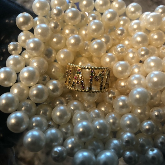 Gold Pave Rainbow Letter Ring - Picture 10 of 10